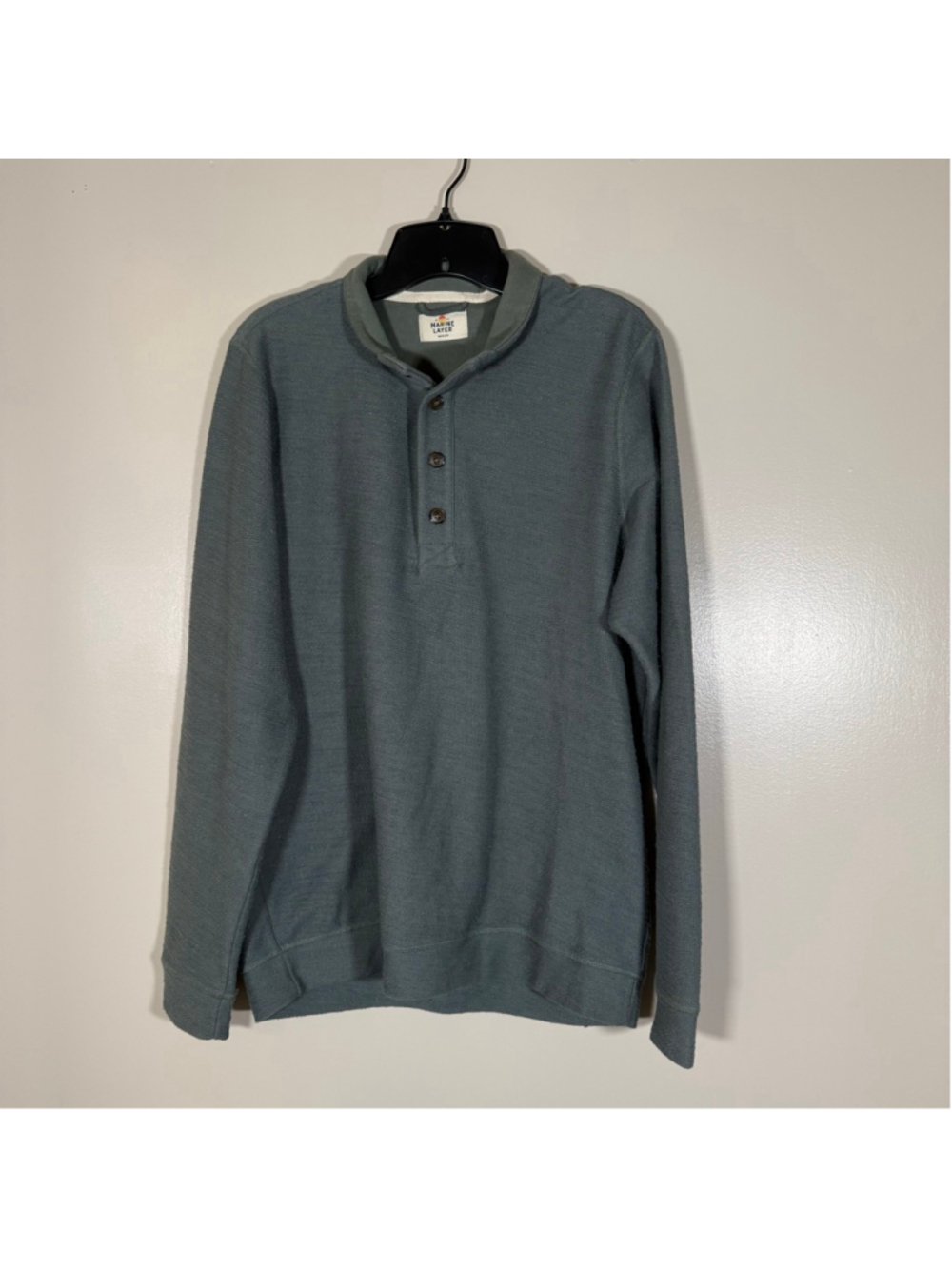 Men's Marine Layer Henley Heathered Gray blue Sweater M